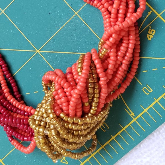 Red and Gold Glass Beads Long Necklace - Picture 1 of 3